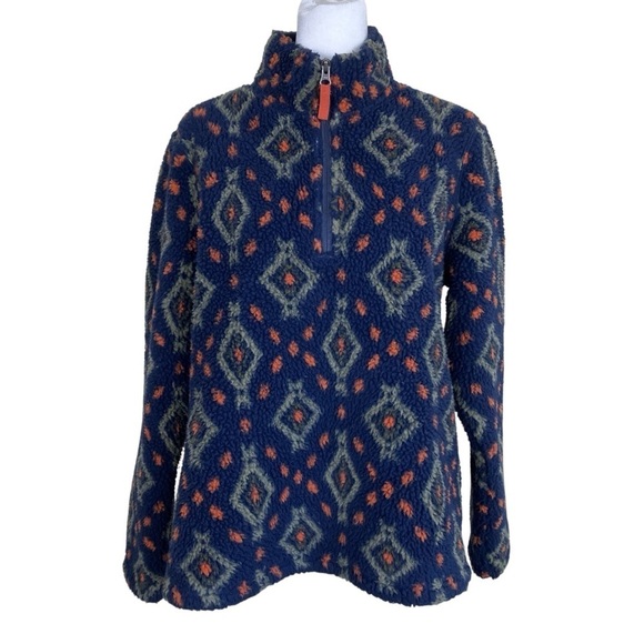 Orvis Sherpa Fleece Snow River Quarter Zip Pullover Aztec Southwestern Print M - Picture 2 of 16